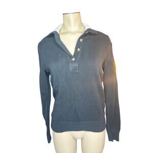 LRL Ralph Lauren Sweater Medium Blue Waffle Knit SCPO Patch 1/4 Button Cotton